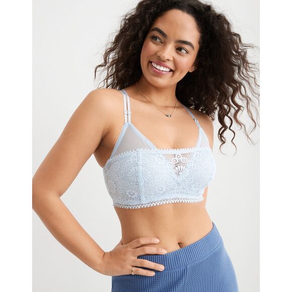Aerie Real Power Wireless Plunge Bandeau Push Up Lace Bra 32B NEW Wire Free - Picture 13 of 14